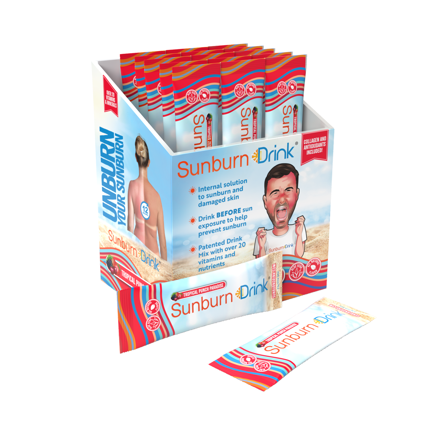 Sunburn Drink 20 Pack, Zero Sugar After Sun Hydration