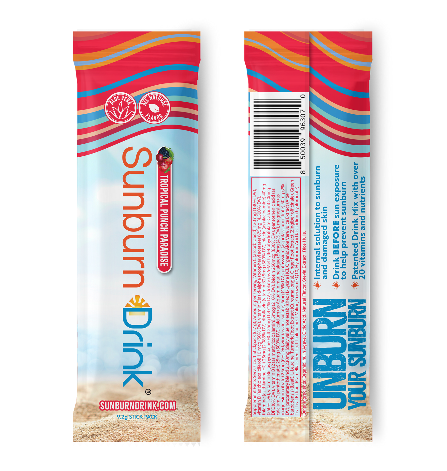 Sunburn Drink Single Pack - After Sun Skin Care - Supports Healthy Skin from the Inside Out -Promotes Hydration - Sun Damage Support - Mix with Water - Travel Size